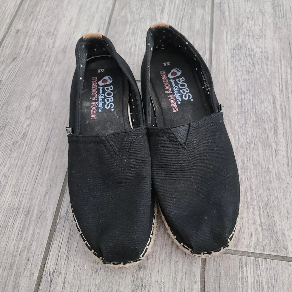 BOBS from Skechers Women's Black Canvas Espadrille Slip On Shoes Size 6